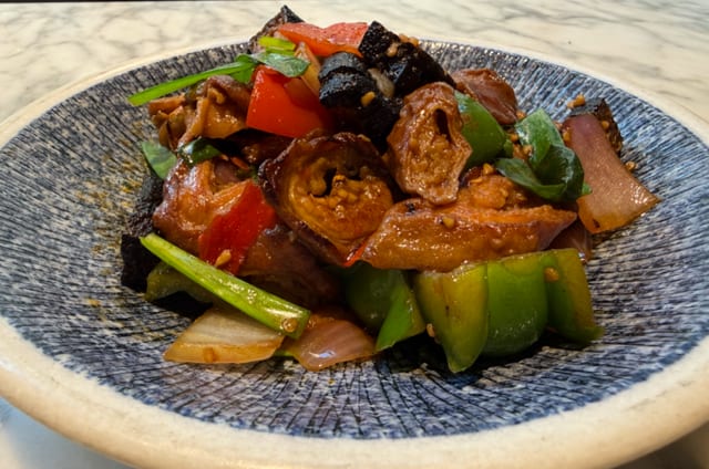 CS23. Sautéed Pork Intestine With Green Peppers Stinky Tofu & Chive 臭味相投.